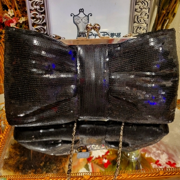 Sale VINTAGE LULU TOWNSEND evening formal dressy sequined bow clamshell purse - Picture 2 of 9
